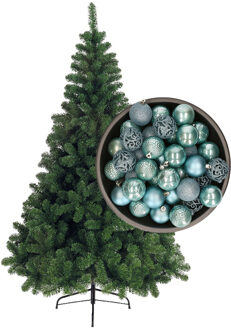 Bellatio Decorations kunst kerstboom 150 cm met kerstballen ijsblauw - Kunstkerstboom Groen