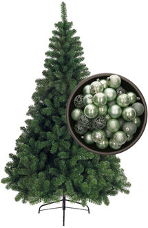 Bellatio Decorations kunst kerstboom 150 cm met kerstballen mintgroen - Kunstkerstboom
