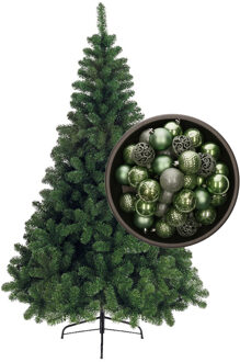 Bellatio Decorations kunst kerstboom 150 cm met kerstballen salie groen - Kunstkerstboom