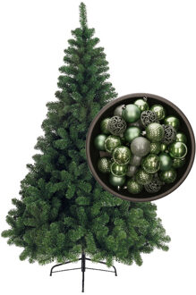 Bellatio Decorations kunst kerstboom 150 cm met kerstballen salie groen