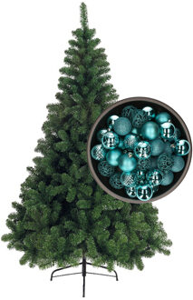 Bellatio Decorations kunst kerstboom 150 cm met kerstballen turquoise blauw - Kunstkerstboom Groen