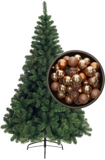 Bellatio Decorations kunst kerstboom 180 cm met kerstballen camel bruin - Kunstkerstboom Groen