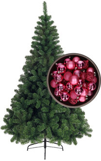 Bellatio Decorations kunst kerstboom 180 cm met kerstballen fuchsia roze