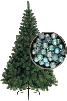 Bellatio Decorations kunst kerstboom 180 cm met kerstballen ijsblauw - Kunstkerstboom Groen