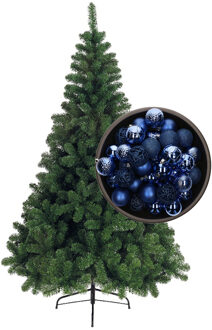 Bellatio Decorations kunst kerstboom 180 cm met kerstballen kobalt blauw - Kunstkerstboom Groen