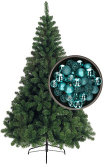 Bellatio Decorations kunst kerstboom 180 cm met kerstballen turquoise blauw - Kunstkerstboom Groen