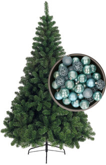 Bellatio Decorations kunst kerstboom 210 cm met kerstballen ijsblauw - Kunstkerstboom Groen