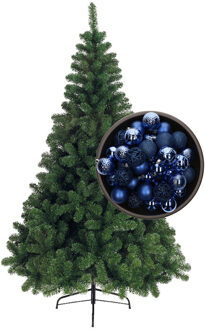 Bellatio Decorations kunst kerstboom 210 cm met kerstballen kobalt blauw - Kunstkerstboom Groen