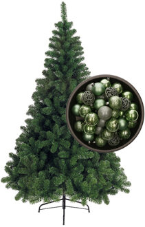 Bellatio Decorations kunst kerstboom 210 cm met kerstballen salie groen - Kunstkerstboom