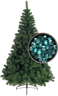 Bellatio Decorations kunst kerstboom 210 cm met kerstballen turquoise blauw - Kunstkerstboom Groen