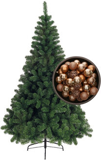 Bellatio Decorations kunst kerstboom 240 cm met kerstballen camel bruin - Kunstkerstboom Groen