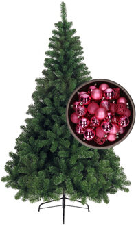 Bellatio Decorations kunst kerstboom 240 cm met kerstballen fuchsia roze - Kunstkerstboom Groen