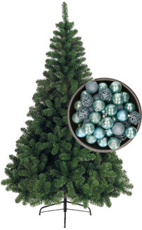 Bellatio Decorations kunst kerstboom 240 cm met kerstballen ijsblauw - Kunstkerstboom Groen