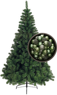 Bellatio Decorations kunst kerstboom 240 cm met kerstballen salie groen - Kunstkerstboom