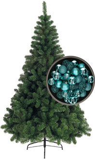 Bellatio Decorations kunst kerstboom 240 cm met kerstballen turquoise blauw - Kunstkerstboom Groen