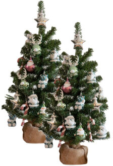 Bellatio Decorations kunst kerstboom - 2x - H75 cm - met kerstversiering - wit - kunstboom