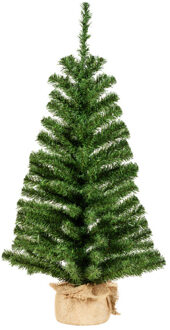 Bellatio Decorations Kunst kerstboom - groen - H90 cm - met jute zak/kluit - kunstboom