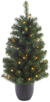 Bellatio Decorations Kunst kerstboom - groen - H90 cm - met kerstverlichting - kunstboom