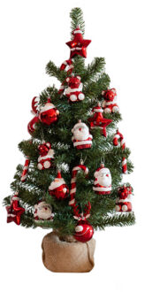 Bellatio Decorations kunst kerstboom - H75 cm - met kerstversiering - rood - kunstboom