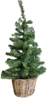 Bellatio Decorations Kunst kerstboom - H90 cm - in rotan mand - D27 x H 20 cm - kunstboom