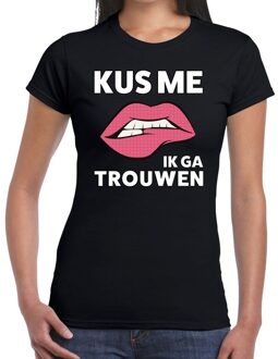 Bellatio Decorations Kus me ik ga trouwen t-shirt zwart dames L