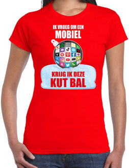 Bellatio Decorations Kut Kerstbal shirt / Kerst outfit Ik vroeg om een mobiel krijg ik deze kut bal rood voor dames