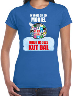 Bellatio Decorations Kut Kerstbal shirt / Kerst t-shirt Ik vroeg om een mobiel krijg ik deze kut bal blauw voor dames - Kerstkleding / Christmas outfit M
