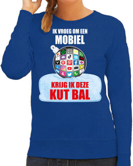 Bellatio Decorations Kut Kerstbal sweater / Kersttrui Ik vroeg om een mobiel krijg ik deze kut bal blauw voor dames - Kerstkleding / Christmas outfit 2XL