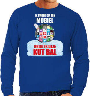 Bellatio Decorations Kut Kerstbal sweater / Kersttrui Ik vroeg om een mobiel krijg ik deze kut bal blauw voor heren - Kerstkleding / Christmas outfit 2XL