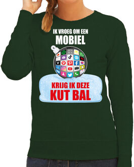 Bellatio Decorations Kut Kerstbal sweater / Kersttrui Ik vroeg om een mobiel krijg ik deze kut bal groen voor dames - Kerstkleding / Christmas outfit 2XL