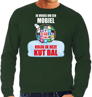 Bellatio Decorations Kut Kerstbal sweater / Kersttrui Ik vroeg om een mobiel krijg ik deze kut bal groen voor heren - Kerstkleding / Christmas outfit 2XL