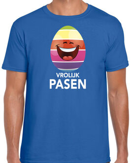 Bellatio Decorations Lachend Paasei vrolijk Pasen t-shirt blauw voor heren - Paas kleding / outfit S