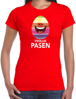 Bellatio Decorations Lachend Paasei vrolijk Pasen t-shirt rood voor dames - Paas kleding / outfit XL