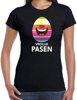 Bellatio Decorations Lachend Paasei vrolijk Pasen t-shirt / shirt - zwart - dames - Paas kleding / outfit M