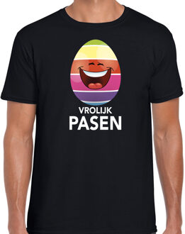 Bellatio Decorations Lachend Paasei vrolijk Pasen t-shirt zwart voor heren - Paas kleding / outfit