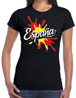 Bellatio Decorations Landen t-shirt - Espana - Spanje - spetter print - zwart - voor dames - supporters kleding