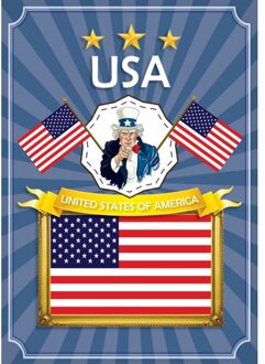 Bellatio Decorations Landen thema USA/Amerika vlag thema poster - 59 x 42 cm - papier - versiering Multi