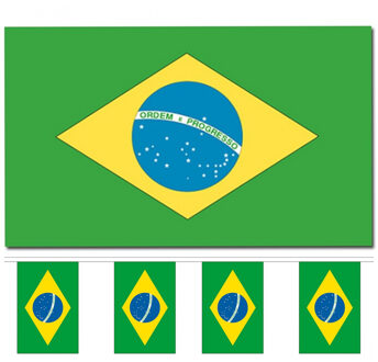 Bellatio Decorations Landen vlaggen versiering set - Brazilie - Vlag 90 x 150 cm en vlaggenlijn 3 meter