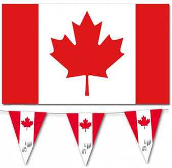 Bellatio Decorations Landen vlaggen versiering set - Canada - Vlag 90 x 150 cm en 2x vlaggenlijn 3.5 meter