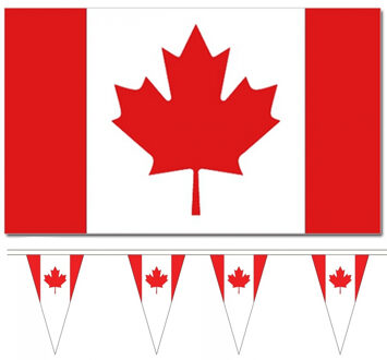 Bellatio Decorations Landen vlaggen versiering set - Canada - Vlag 90 x 150 cm en vlaggenlijn 5 meter