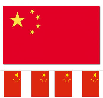 Bellatio Decorations Landen vlaggen versiering set - China - Vlag 90 x 150 cm en vlaggenlijn 3 meter