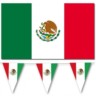 Bellatio Decorations Landen vlaggen versiering set - Mexico - Vlag 90 x 150 cm en vlaggenlijn 3.5 meter