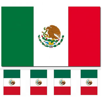 Bellatio Decorations Landen vlaggen versiering set - Mexico - Vlag 90 x 150 cm en vlaggenlijn 9 meter