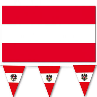 Bellatio Decorations Landen vlaggen versiering set - Oostenrijk - Vlag 90 x 150 cm en vlaggenlijn 3.5 meter