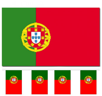 Bellatio Decorations Landen vlaggen versiering set - Portugal - Vlag 90 x 150 cm en vlaggenlijn 9 meter