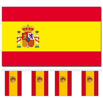 Bellatio Decorations Landen vlaggen versiering set - Spanje - Vlag 100 x 150 cm en vlaggenlijn 3 meter