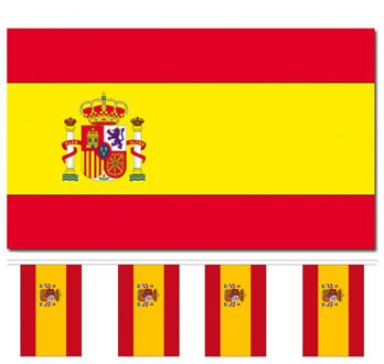 Bellatio Decorations Landen vlaggen versiering set - Spanje - Vlag 90 x 150 cm en vlaggenlijn 3 meter
