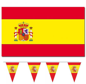 Bellatio Decorations Landen vlaggen versiering set - Spanje - Vlag 90 x 150 cm en vlaggenlijn 5 meter