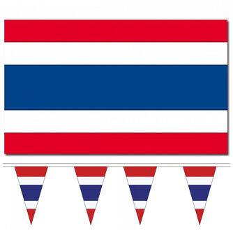 Bellatio Decorations Landen vlaggen versiering set - Thailand - Vlag 90 x 150 cm en vlaggenlijn 5 meter