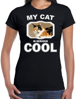 Bellatio Decorations Lapjeskat katten t-shirt my cat is serious cool zwart - dames - katten / poezen liefhebber cadeau shirt 2XL